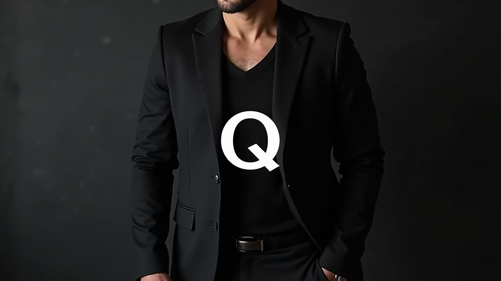 High angle view of a styled outfit featuring a tailored blazer and casual trousers