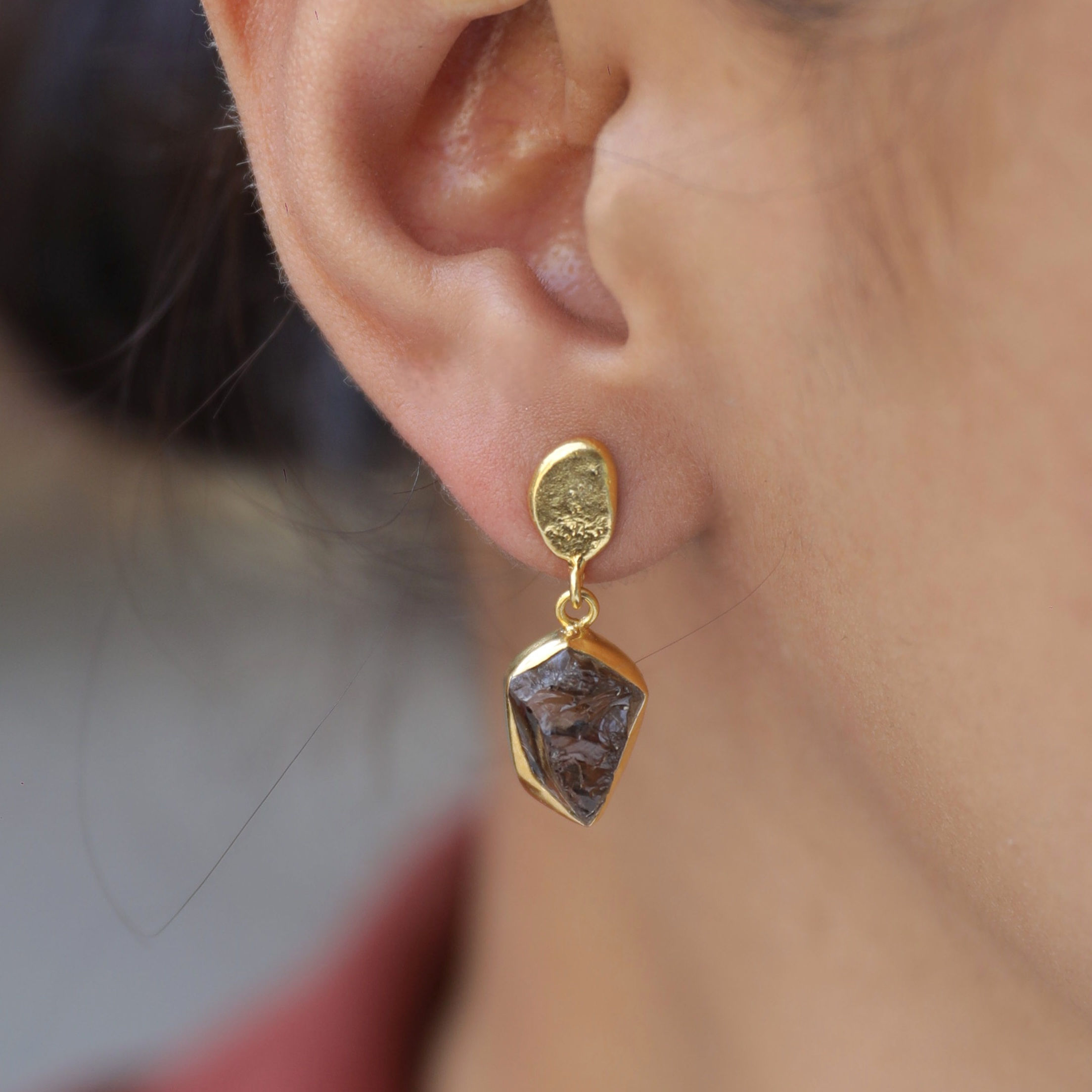 Raw Smoky Quartz Earrings (Sterling Silver)