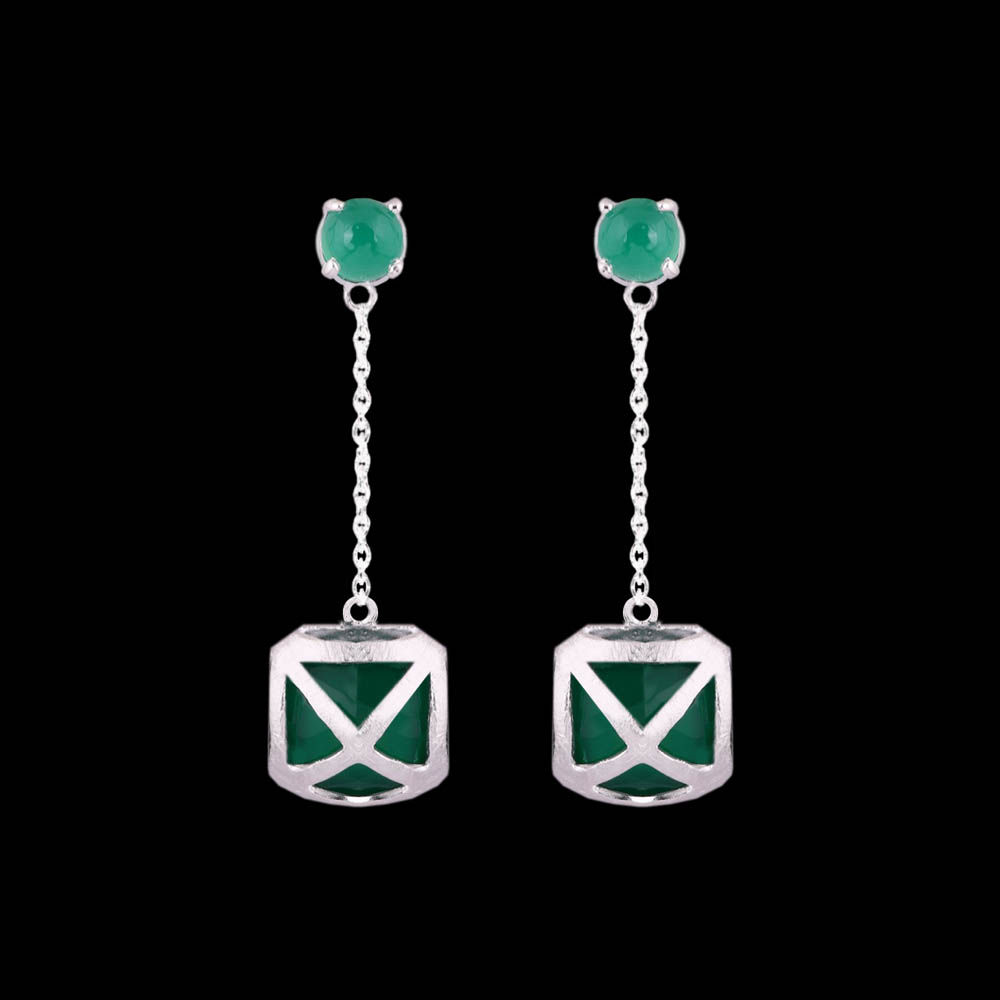 Green Onyx Silver Earrings
