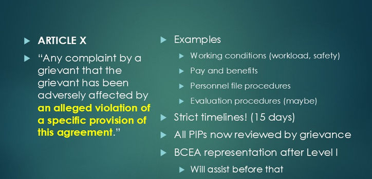 Overview of what counts as a grievance. For more information go to www.buttecollegebcea.com
