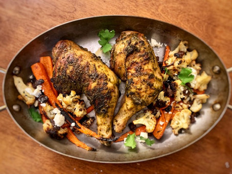 Recipe: Smoky Chermoula Chicken with Roasted Carrots, Cauliflower and Feta