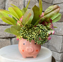 Tropical silk floral arrangement with greenery in pink ceramic vase, vibrant home decor flowers