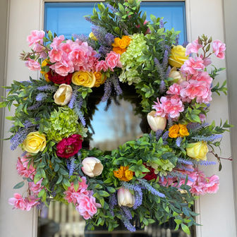 Large mixed silk floral arrangement with vibrant colors, statement artificial flowers for home decor