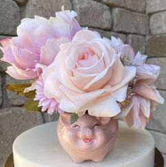 Blush pink silk rose arrangement in decorative face vase, realistic artificial flowers for home decor