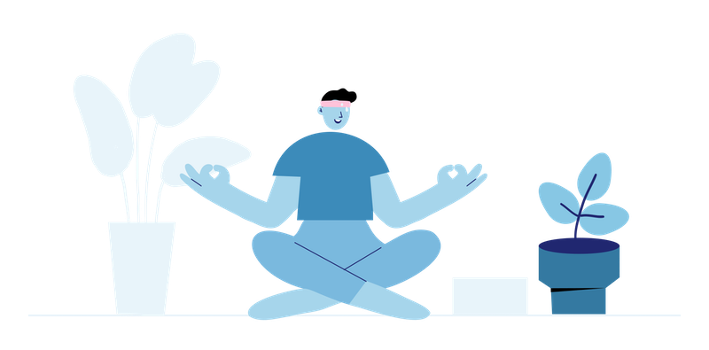 Illustration of a man meditating at home.