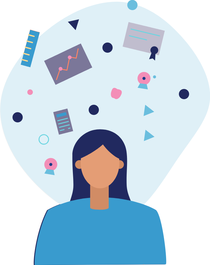 Illustration of a woman and her thoughts.