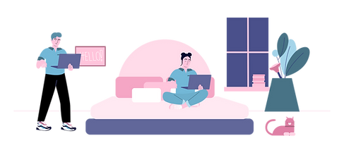Illustration of couple in the bedroom researching