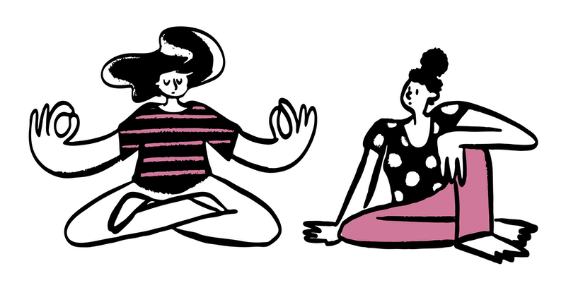 Illustration of a woman watching another woman meditating.
