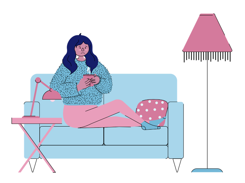 Illustration of person unwell on sofa