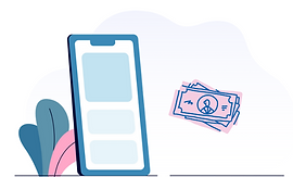 Illustration of a smartphone and cash on the side.