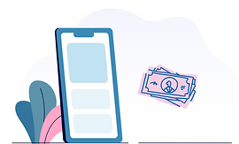 Illustration of a smartphone and cash on the side. 