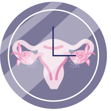 A analogue clock with a uterus in the background, depicting time for menopause is ticking.