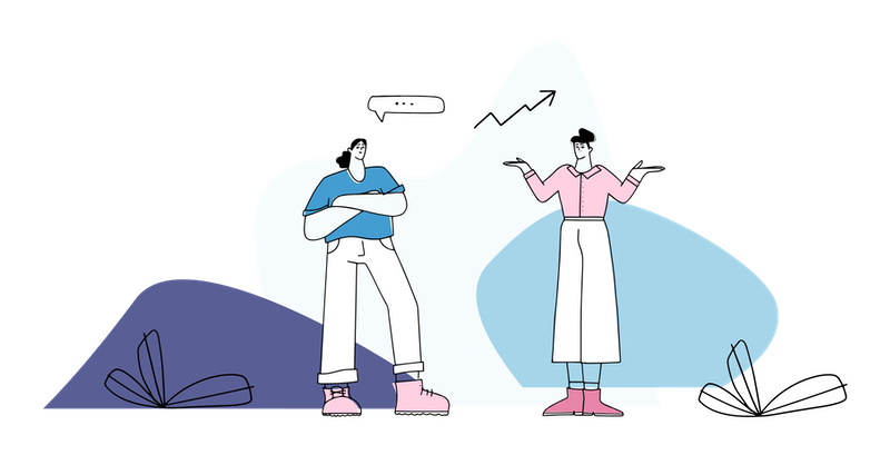 Illustration of two women discussing.