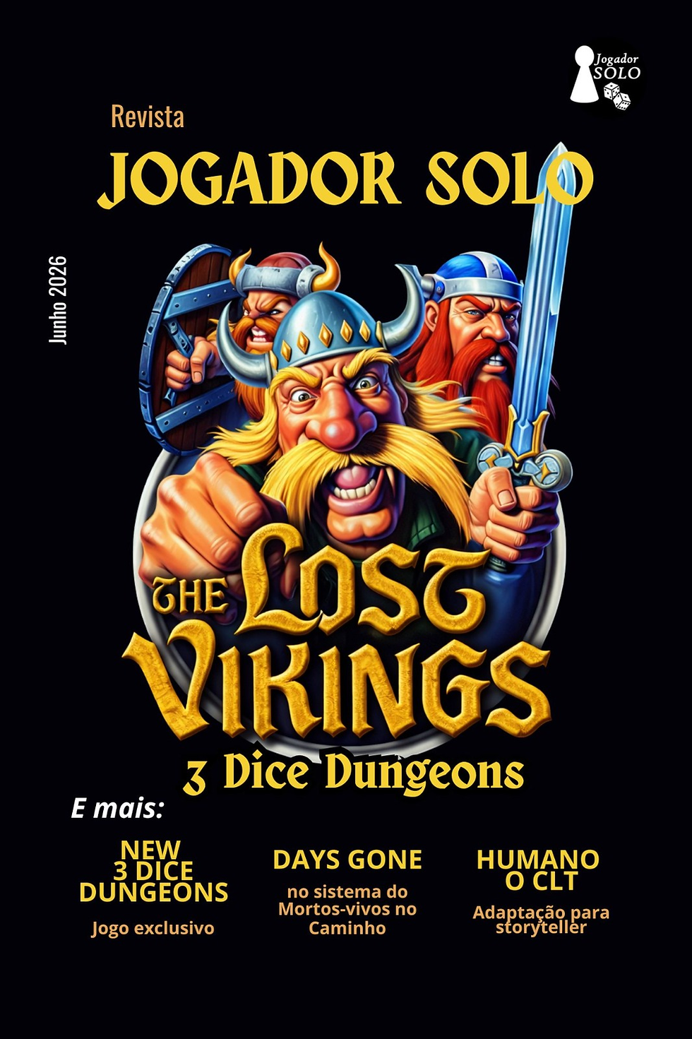 3 vikins rasgando a tela de frente para o leitor.