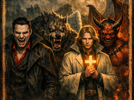 vampiro, lobisomeme, anjo e demonio na capa