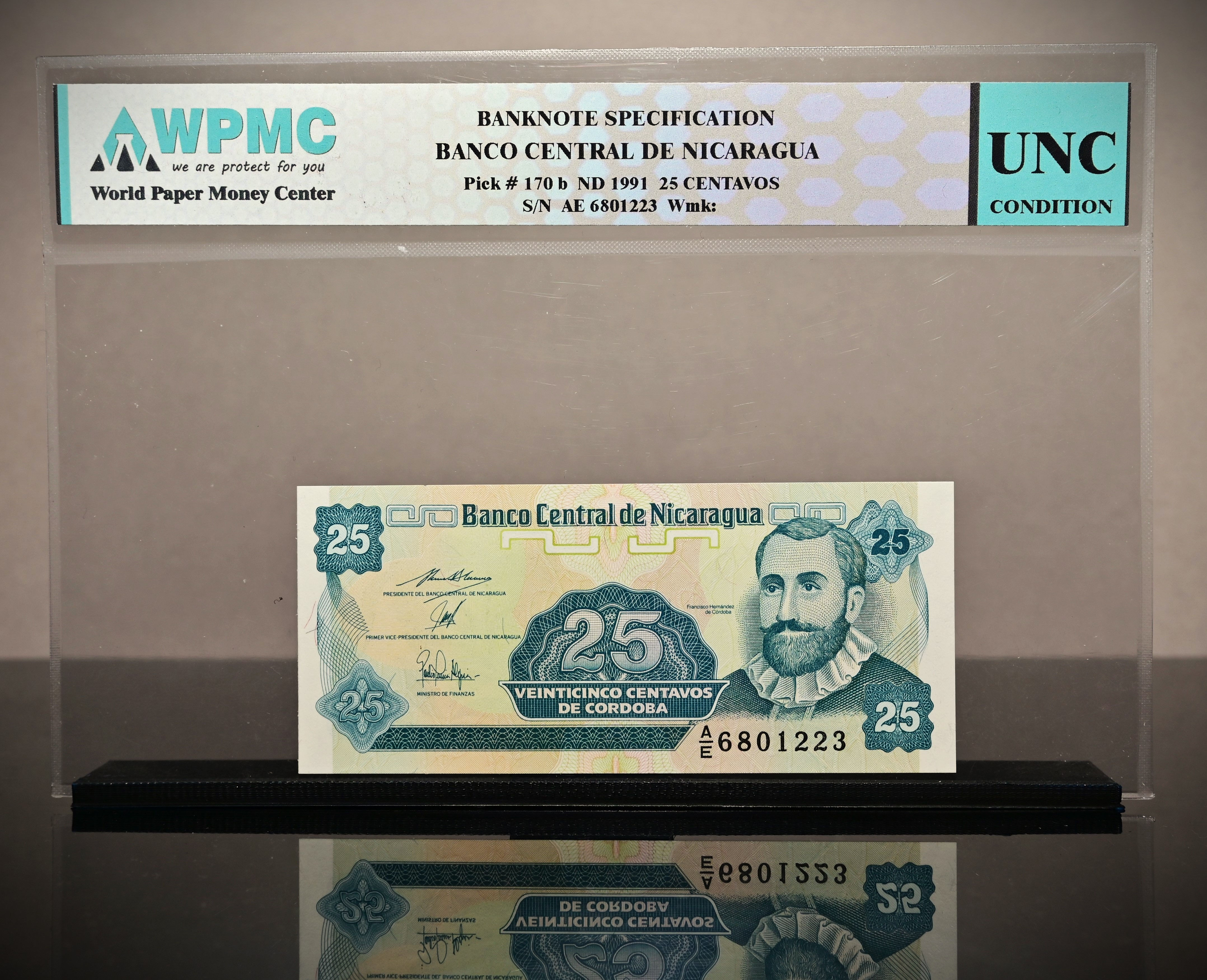 Nicaragua 25 Centavos de Cordoba Banknote, 1991 ND, P-170a.2, UNC