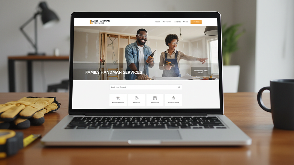 Eye-level view of a laptop screen showing a handyman service booking website