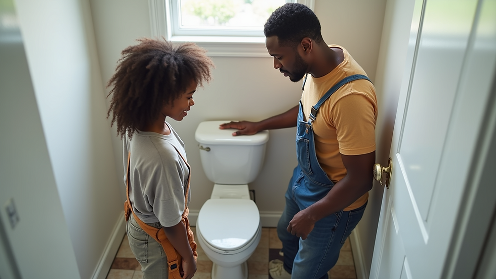 High angle view of a clean bathroom with a well-maintained toilet