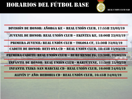 Horarios del fútbol base