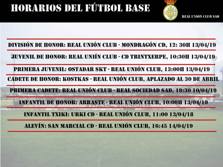 Horarios del fútbol base