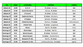 Horarios del fútbol base