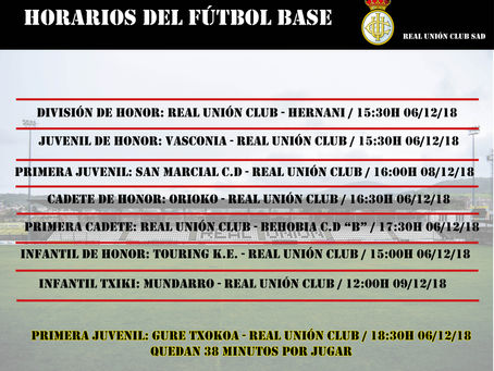 Horarios del fútbol base