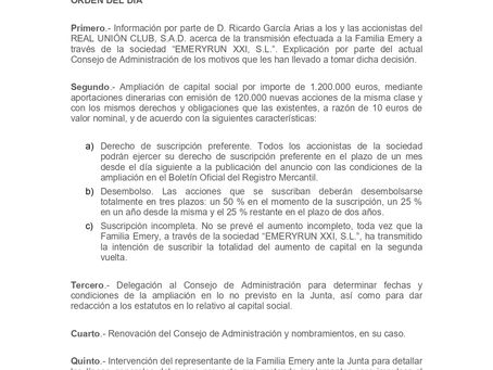 Recordatorio Junta General Extraordinaria