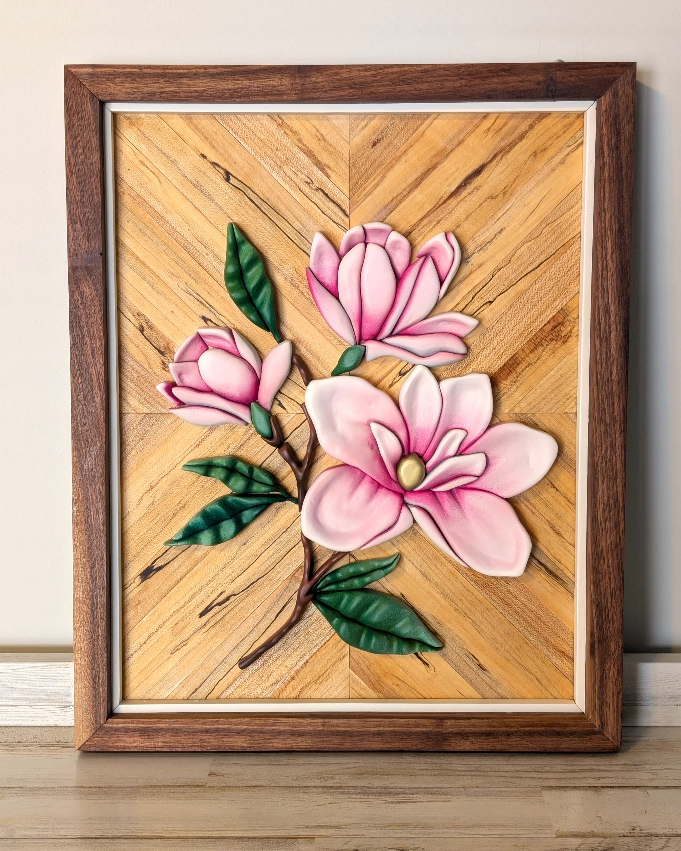 Magnolia Mosaic Wood Sign – Custom Spalted Maple Wall Art