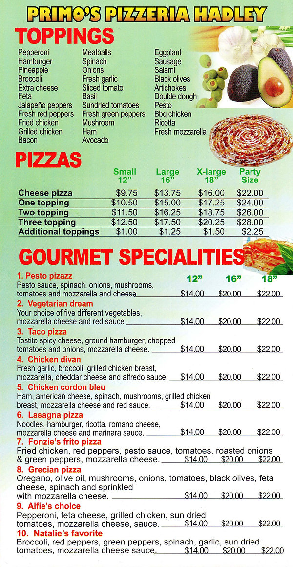FULL MENU primospizzeria