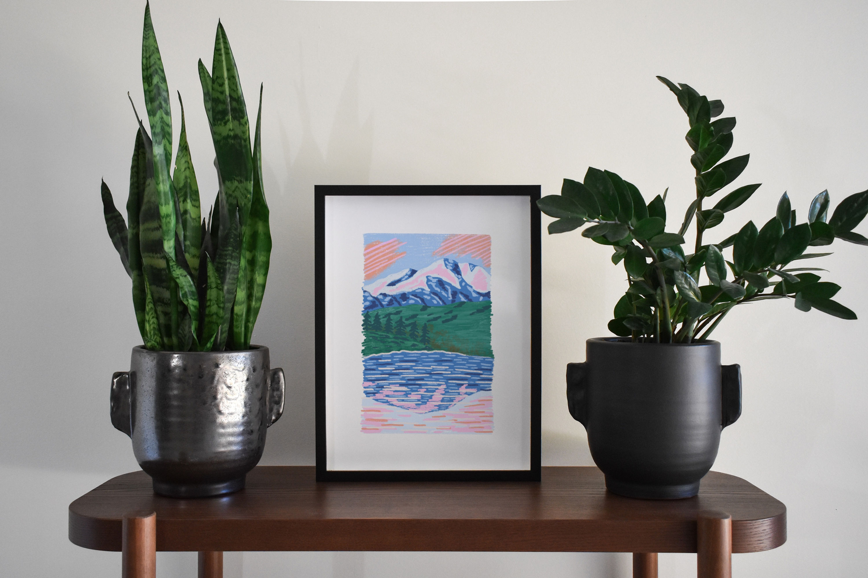 Mountain Landscape Art Print – Colourful Nature Illustration for Home Decor