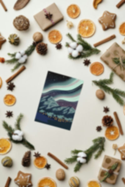 Northern Lights Christmas Card – Winter Night Sky Illustration