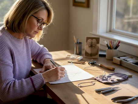 Jewelry designer sketching diamond keepsake ideas