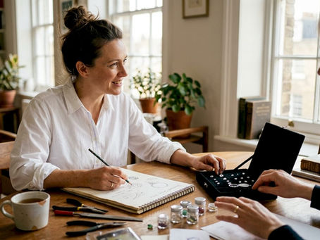 Designer consulting client on diamond gifts