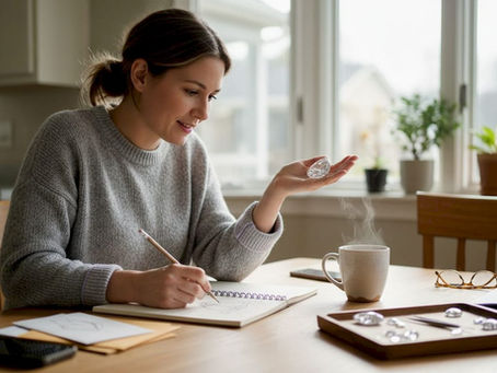 Woman sketching custom diamond ideas at table