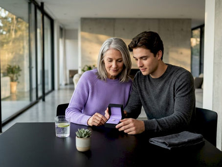 Family inspecting memorial diamond at home table