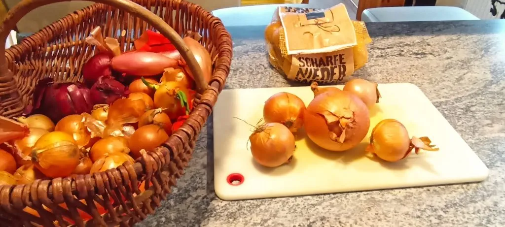 Rohe Zwiebeln auf einem Brettchen