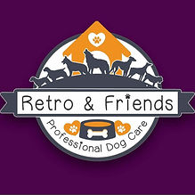 Dog walking, home dog boarding, retro and friends logo