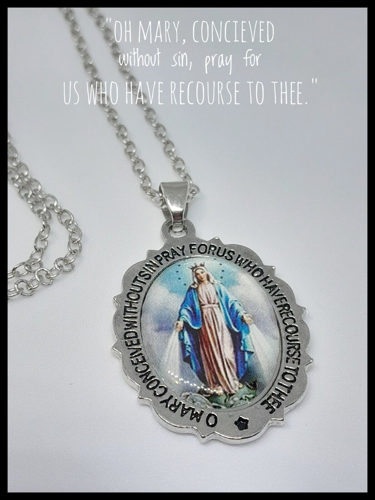 Color Scallop Miraculous Medal Lady Of Graces Necklace