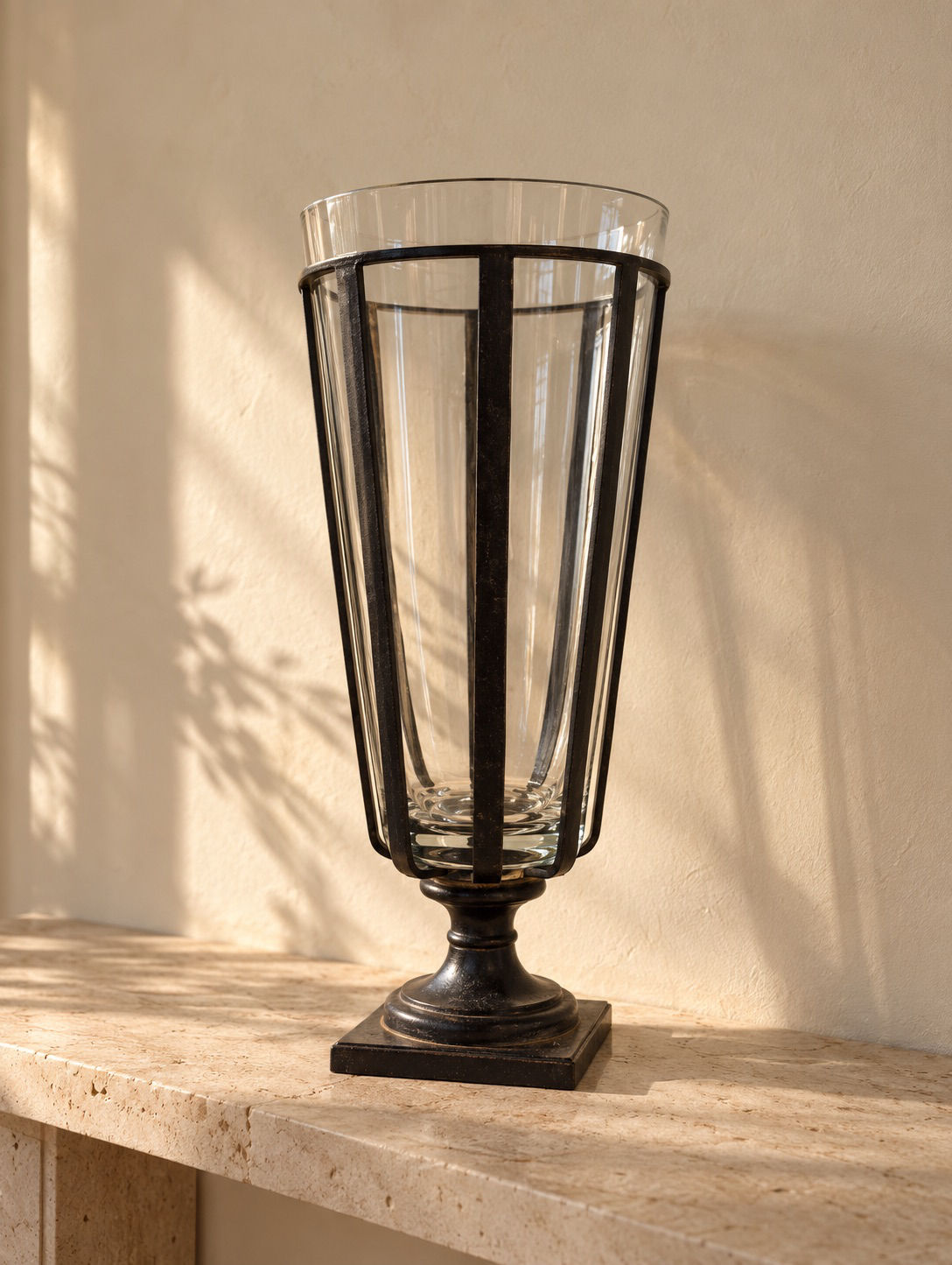 Iron and glass hurricane vase, modern decorative from The Chestnut Studio