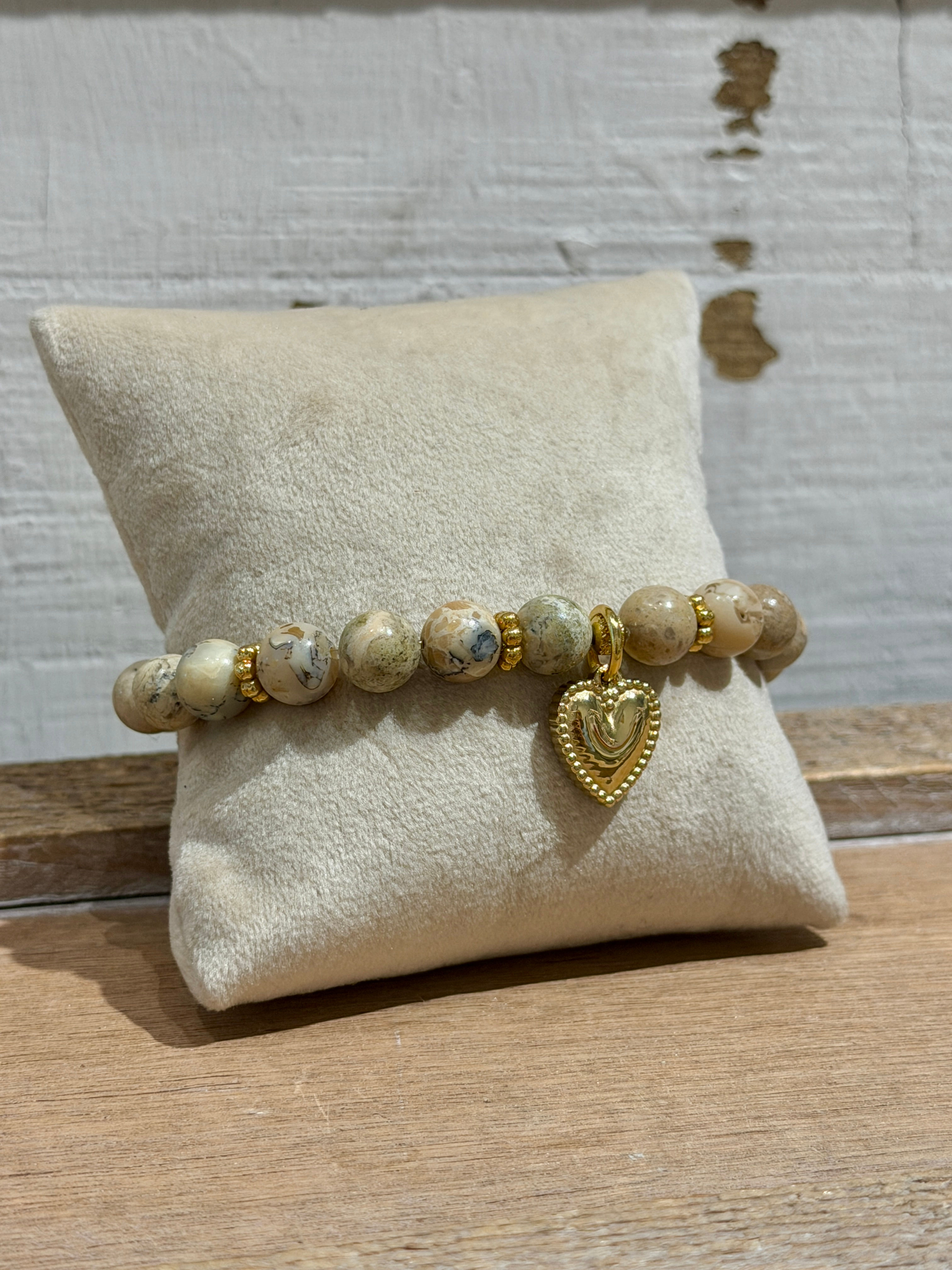 arubaS - Armband mit Africaopal, Edelstahlblüemli und Edelstahlherzanhänger