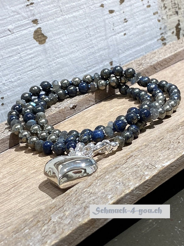 arubaS - Halskette Pyrit, Labradorit und Hämatit