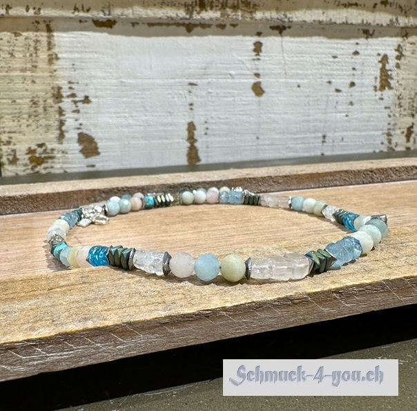 arubaS - Halskette Morganit, Apatit, Aquamarine, Lemonquarz, Amazonit