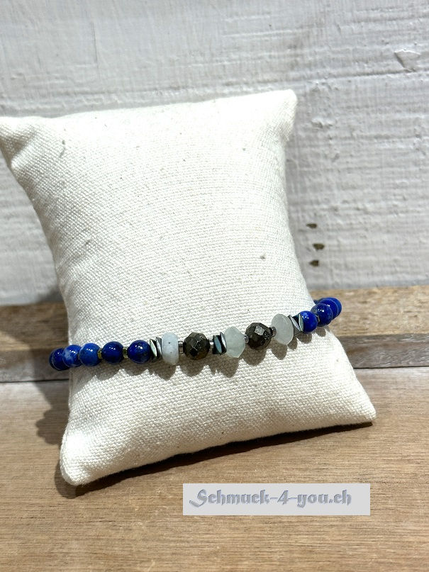 arubaS - Armband Lapislazuli, Morganit, Pyrit und Hämatit