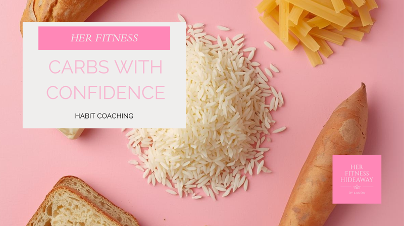 A soft, feminine image showing nutritious meals and lifestyle balance, supporting healthy carb habit