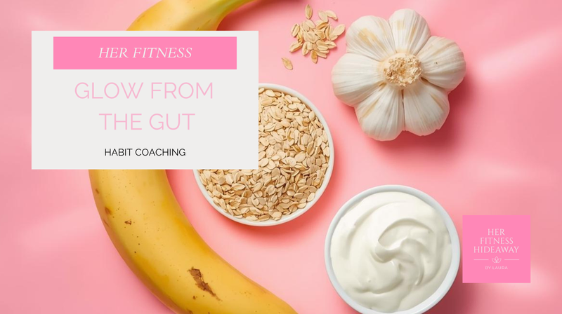 A feminine flat lay wit yoghurt, and fruit representing gut health habits for women 