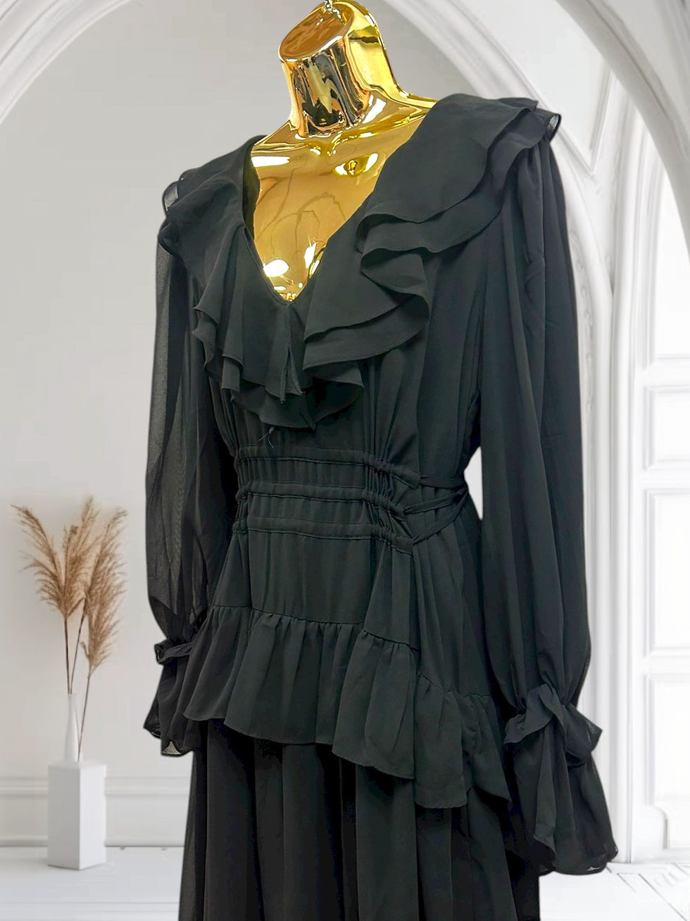 Thumbnail: Jovie black ruffle dress 