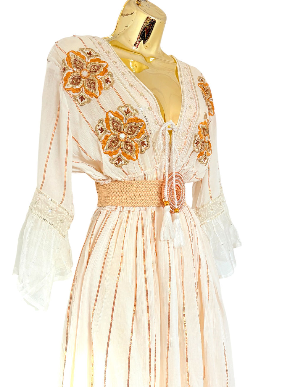 Thumbnail: Cream maxi dress with embroidery 