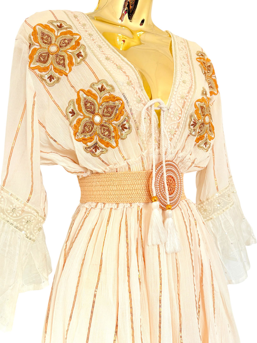 Thumbnail: Cream maxi dress with embroidery 