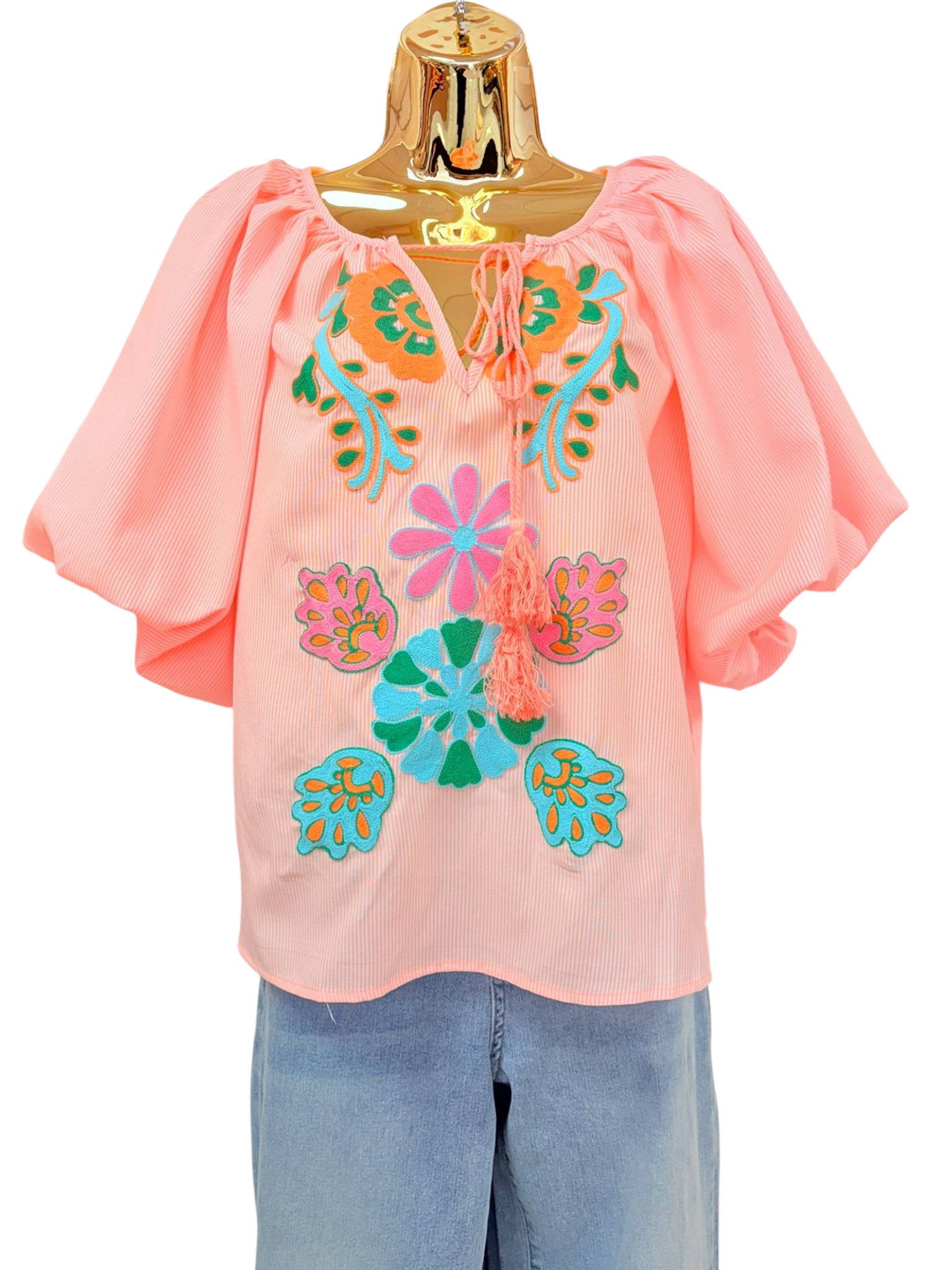 Embroidered puff sleeve blouse