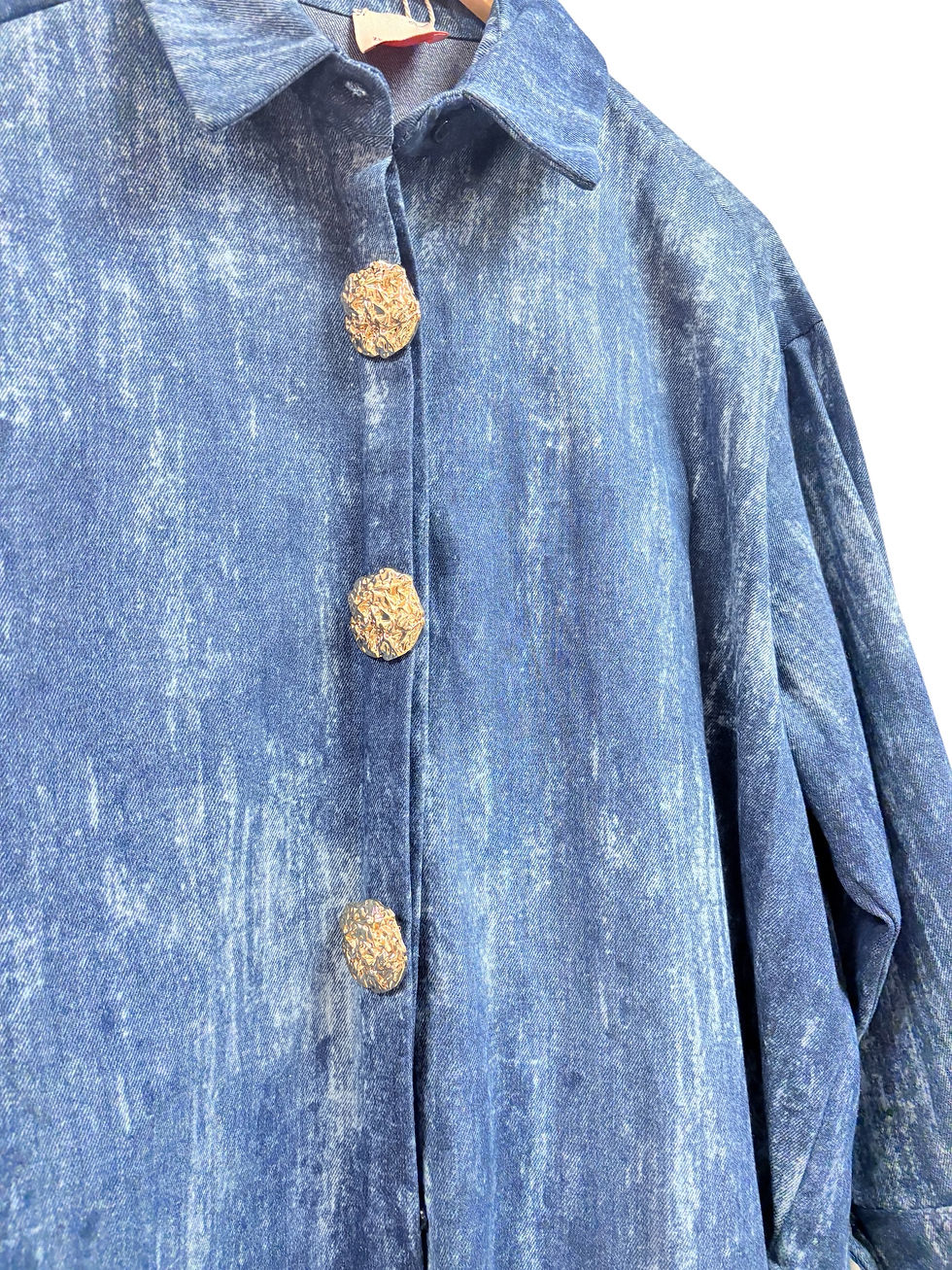 Thumbnail: Statement denim blouse with gold broach buttons